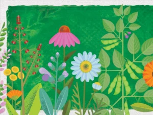 Vibrant blossoms and lush leaves intertwine, celebrating nature’s harmony, growth, and joyful abundance.