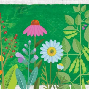 Vibrant blossoms and lush leaves intertwine, celebrating nature’s harmony, growth, and joyful abundance.