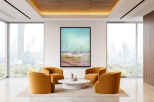 Ethereal pastel tones create dreamy landscape stretching endlessly beneath calm skies.