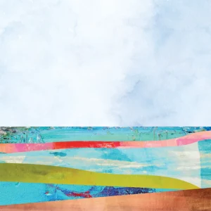 Soft sky blends turquoise and coral layers, reflecting serene balance of nature.