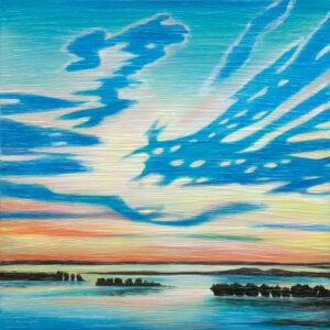 Sweeping clouds mirror fading light, painting horizons with whispers of departing day.