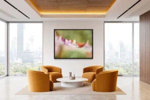 Soft focus reveals a pastel leaf edge, blending pink, green, and serenity.