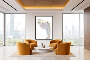 Soft curves of a seashell emerge, glistening with subtle golden light.