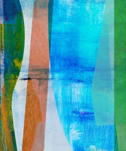 Lines of textured green and orange cut through each other for attention.