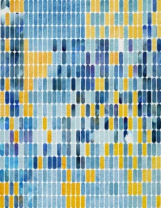 Yellow and blue elongated tiles vie for space in this enthralling match.