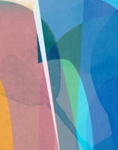 Layers of veiled colors collide to enrich the senses.