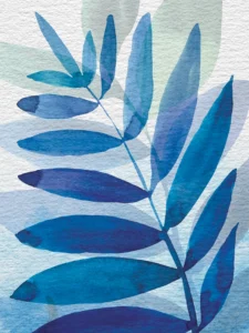 Cool blue leaves overlap gracefully, evoking calm waters and serene natural beauty.