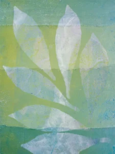 Layered pale leaves emerge through textured greens, glowing softly with natural harmony.