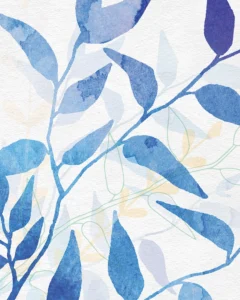 Interwoven blue branches create harmony through soft gradients and organic watercolor flow.