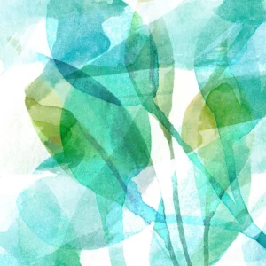 Layers of blue, yellow, and green semi-translucent leaves refresh the senses.
