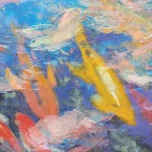 A vibrant textured glide through a bustling underwater society.