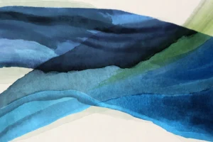 Layers of blues and green blend into streams of turbulent movement.