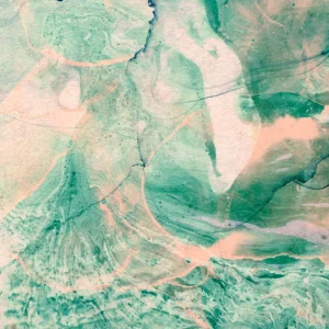 Marbled veridian blurs with peachy veins in vibrant contrast.