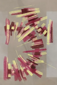 Spears of red and gold radiate out and crown above a backdrop of slate.