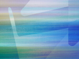 Soft gradients of blue and green drift through layered light, evoking tranquil motion.