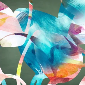 Vibrant colors overlap and intertwine in streams of leaflike patterns.