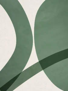 Smooth green shapes overlap and shade one another across the divide.