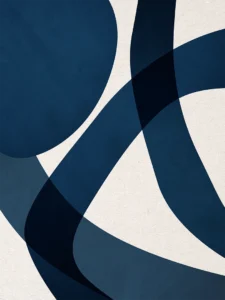 Overlapping indigo streaks and shapes on a beige textured background.