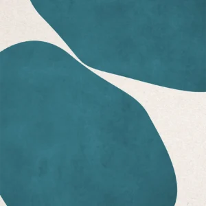 Rich teal amorphous shapes, spaced millimeters apart, inspect one another before a beige background.