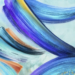 Uplifting streaks of blues with colorful highlights move across and upward.