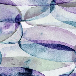 Watercolor stains overlap and form a pastel background of purple, lilac and teal.