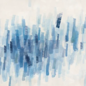 An array of blue and white pillars evoke sense of calm and tranquility.